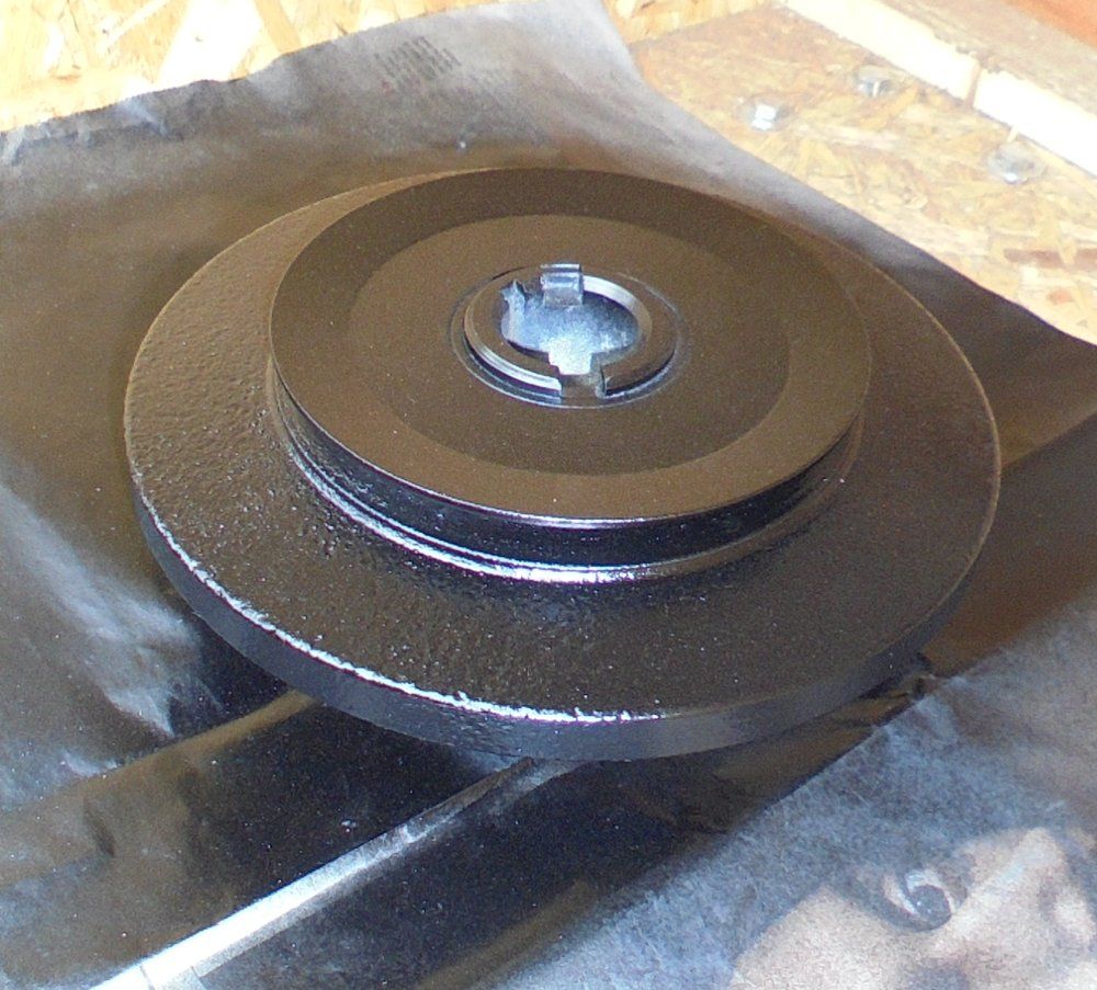 1965 series 2a station wagon front crankshaft pulley painted in satin black.JPG