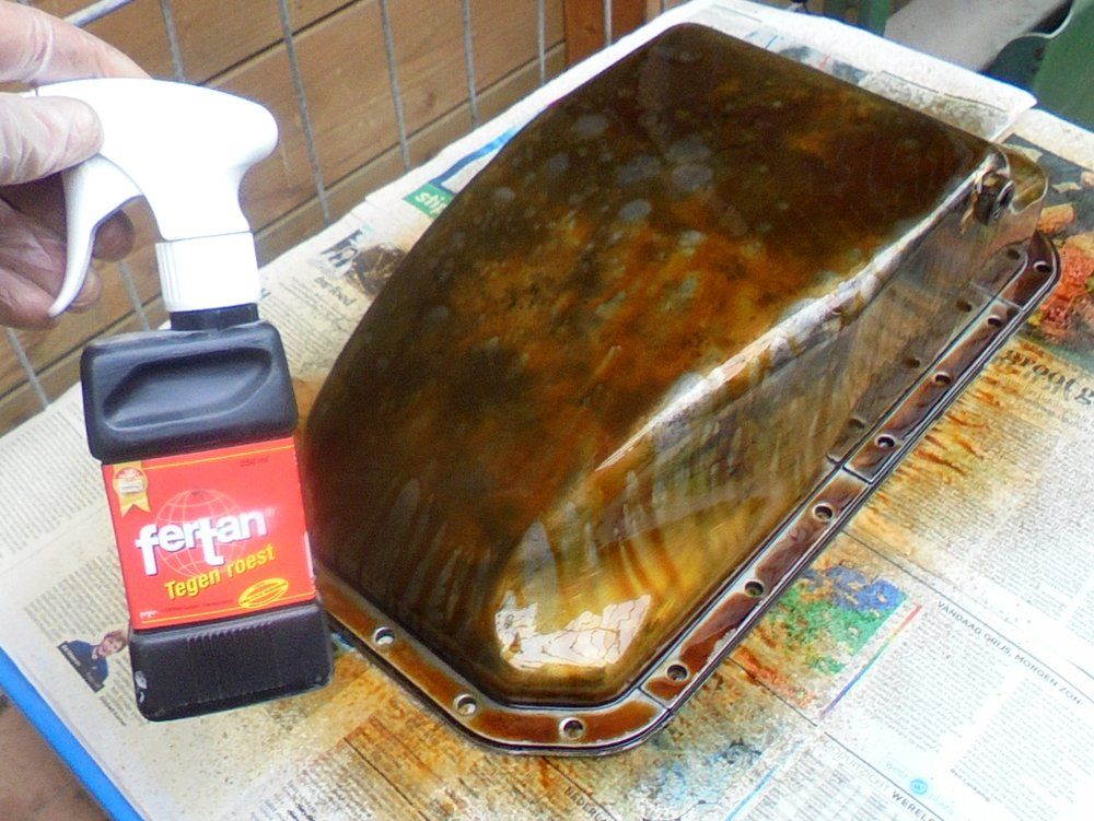 1965 series 2a station wagon oil pan final derust with fertan.JPG